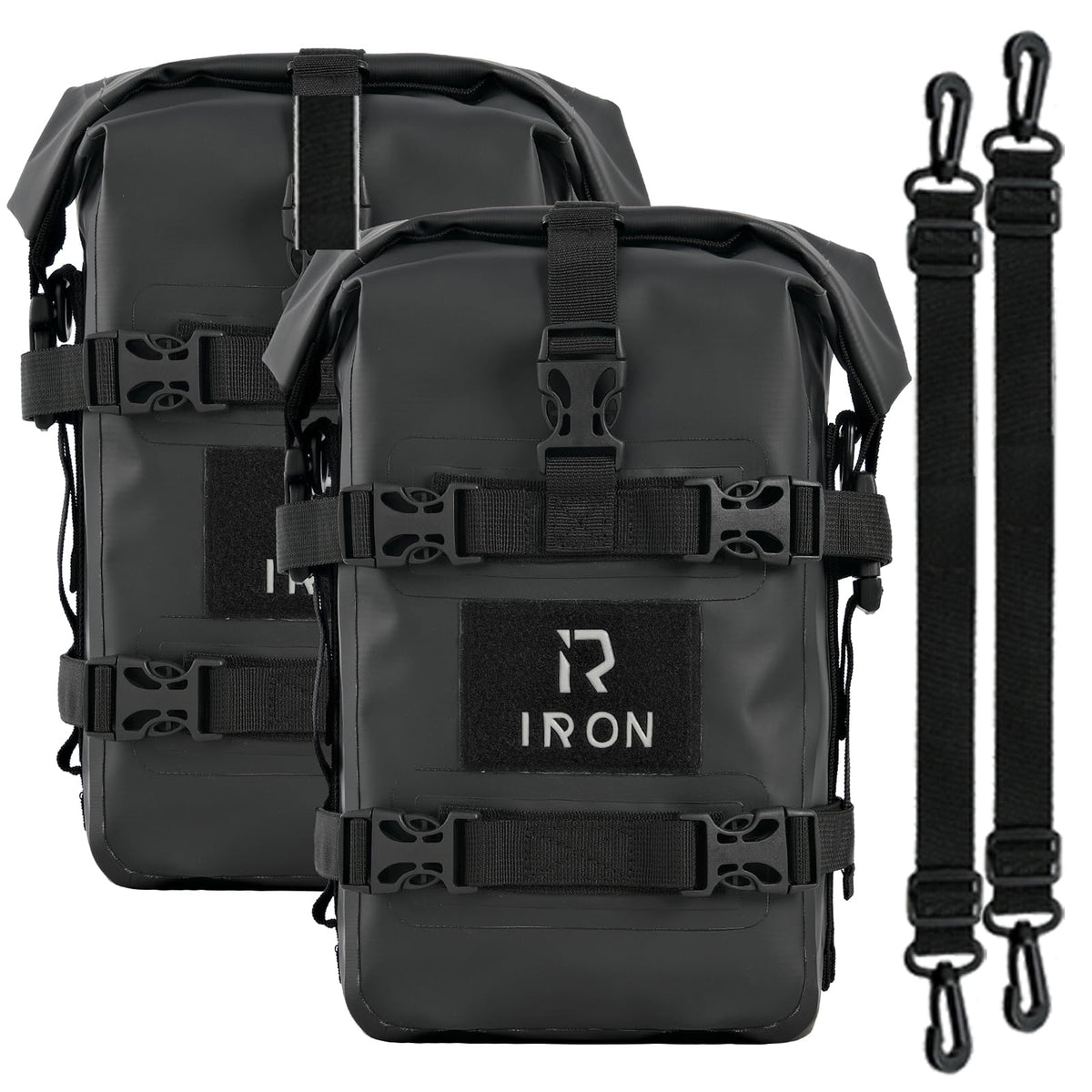 RIDEIRON Sturzbügeltaschen Motorrad, 2×5 L, wasserdicht, schwarz – Seitentaschen aus 500D PVC für den Sturzbügel