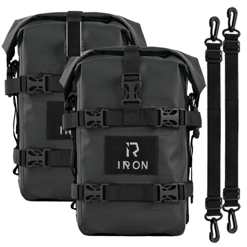 RIDEIRON Sturzbügeltaschen Motorrad, 2×5 L, wasserdicht, schwarz – Seitentaschen aus 500D PVC für den Sturzbügel