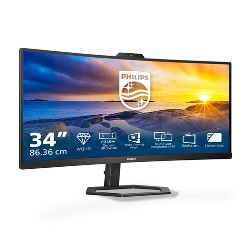PHILIPS 34E1C5600AM 34 Zoll WQHD Curved Monitor - Schwarz. Für immersive Bildwiedergabe bei Gaming und Produktivität.