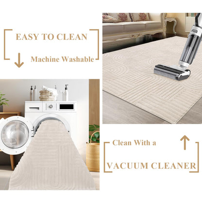 Enyhom Wohnzimmer Kurzflor Teppich waschbar 160x230cm - Beige