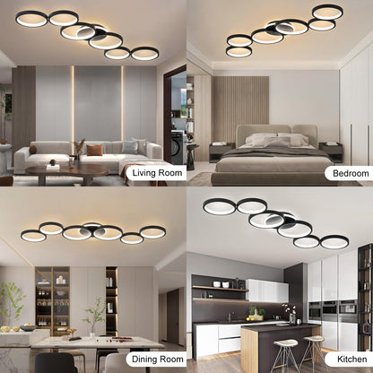 Liyabber LED Deckenleuchte dimmbar 6-Ring schwarz mit Fernbedienung