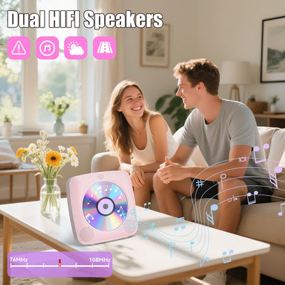 Gueray Desktop CD-Player mit Bluetooth und FM-Radio, Rosa