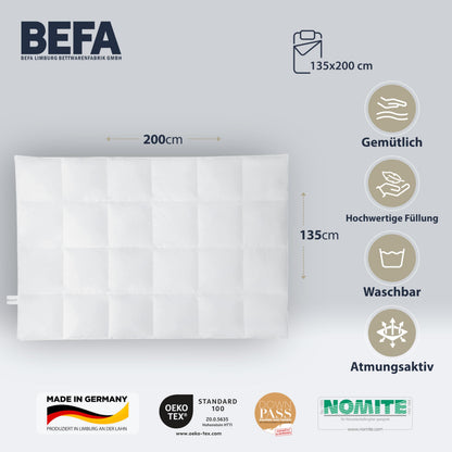 BEFA NATUR Daunendecke Ganzjahr 90% Daunen – 135x200 cm