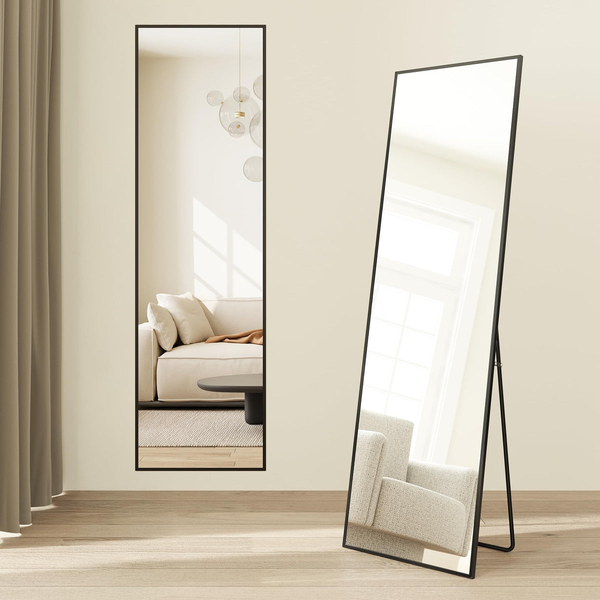 SONGMICS Ganzkörperspiegel 150 x 40 cm, Standspiegel, tintenschwarz, rechteckiger Rahmen aus Aluminiumlegierung