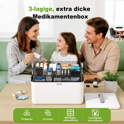 MOPUP Medikamentenbox mit Tragegriff, 4 Ebenen, 34 x 22 x 25.5 cm