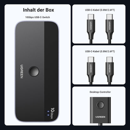 UGREEN USB C Umschalter 2PC 2x4 USB 3.2 10Gbps mit Kontroller