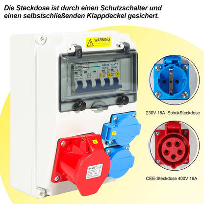 Sonnewelt Wandverteiler Stromverteiler 5-polig 2xSchuko CEE 16A Aussen