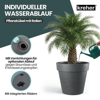 Kreher XXL Pflanzkübel rund mit Rollen, Anthrazit, Ø 79 cm