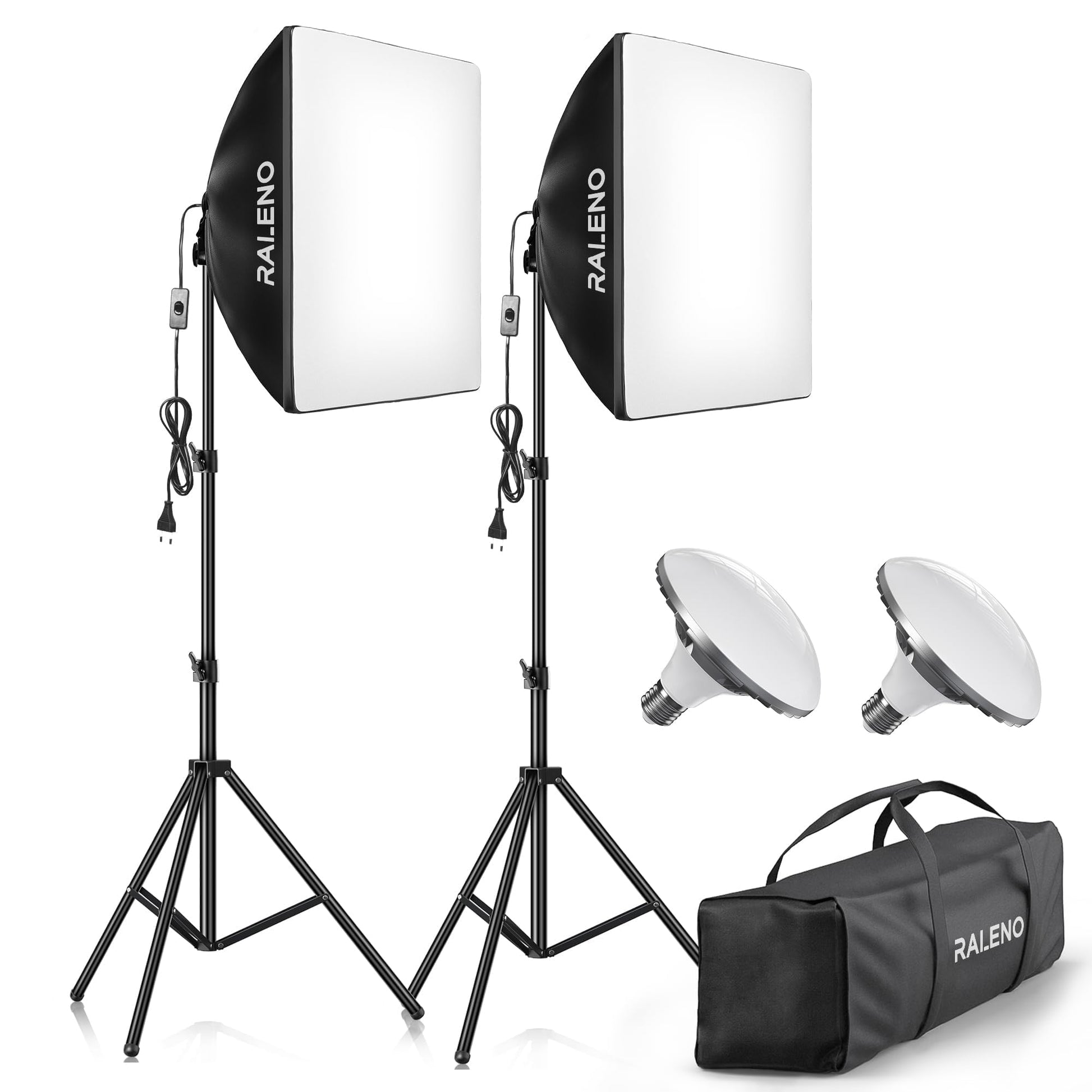 RALENO 2x 50W LED Softbox Fotostudio Set - 50x50 cm, schwarze Softboxen für weicheres Licht in der Fotografie.