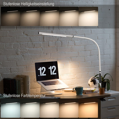 EYOCEAN LED Schreibtischlampe Klemmleuchte mit Schwanenhals, weiss