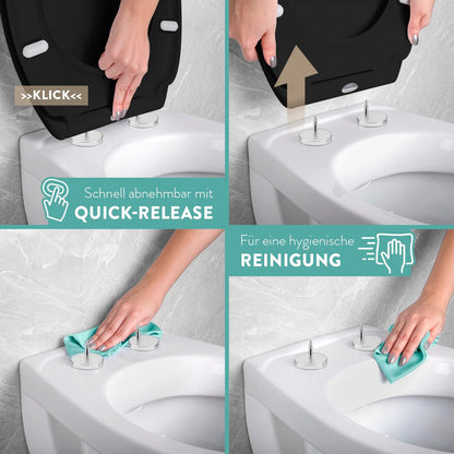 BENKSTEIN WC-Sitz oval schwarz, Duroplast, Softclose & Quick-Release
