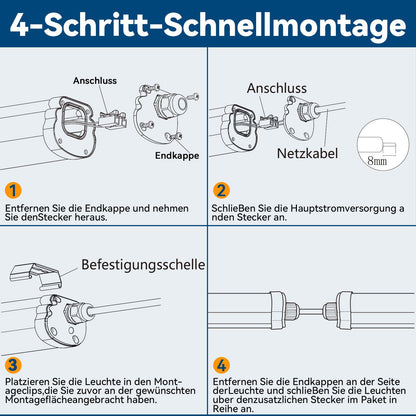 JESLED LED Feuchtraumleuchte 120cm 30W IP65 - 4er Set Neutralweiss