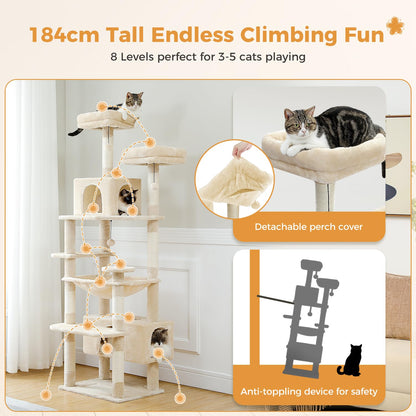 PAWZ Road Kratzbaum Grosse Katzen Stabil – 184cm Beige