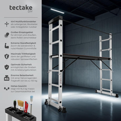 TecTake Alu Rollgerüst Mehrzweckleiter 4 in 1 - Silber