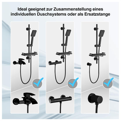 Görbach Brausestange Set mit Handbrause, Duschstange 70 cm, Schwarz