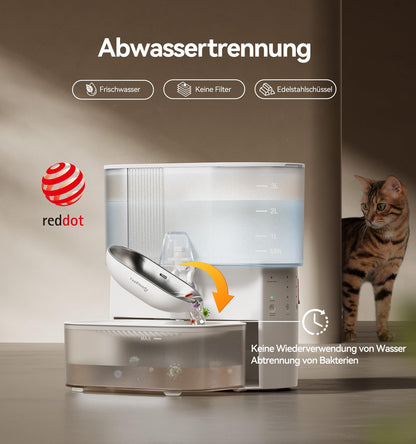 FEELNEEDY FN-W15 Katzen-Trinkbrunnen, kabellos, Edelstahl, 3,5 L