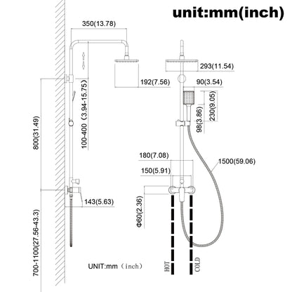 Auralum Duscharmatur Komplettset Schwarz – Höhenverstellbar