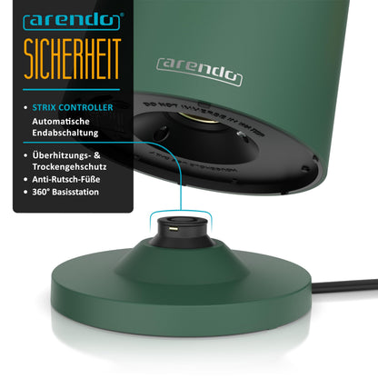 Arendo Wasserkocher Edelstahl mit Temperatureinstellung, 1,5 L, grün