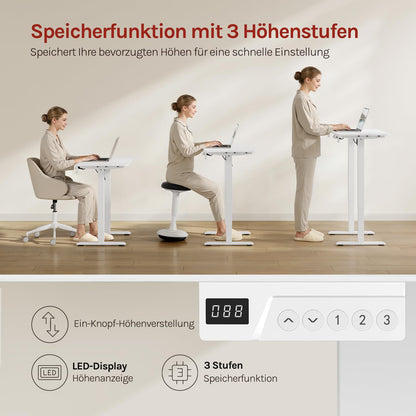 WOLTU Schreibtisch höhenverstellbar elektrisch, 80 x 48 cm, Weiss