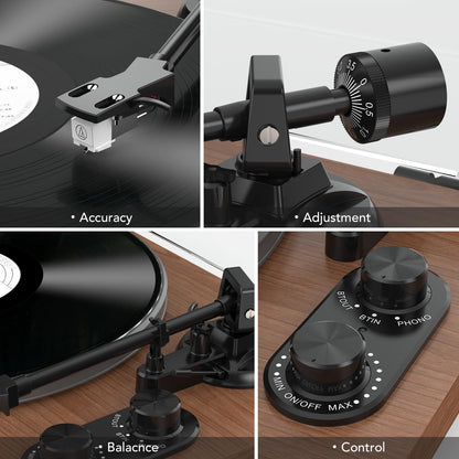 Udreamer Plattenspieler Hi-Fi mit Vorverstärker & Lautsprechern - Braun
