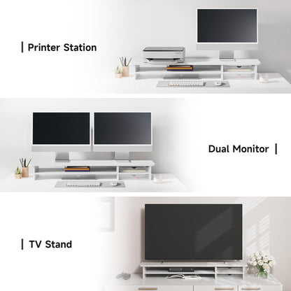 Fenge Dual Monitorständer Riser – 2 Schubladen 108cm Weiss