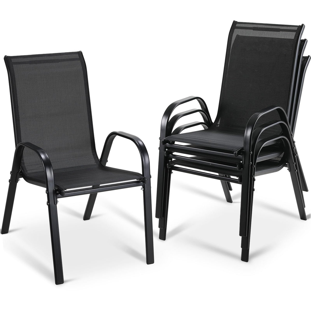 LIFERUN Gartenstuhl Hochlehner, stapelbar, 4er-Set, schwarz