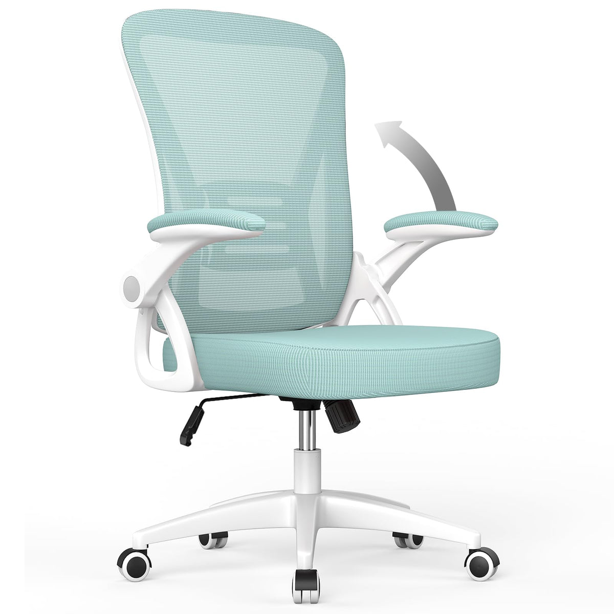 naspaluro Bürostuhl. Grüner Drehstuhl mit Netzrücken, gepolstertem Sitz, verstellbaren Armlehnen, ergonomisch für Büro.