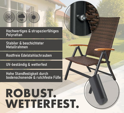 BRUBAKER Polyrattan Gartenstuhl Modena 2er-Set, klappbar, Braun Grau