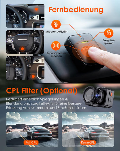 VANTRUE E2 Dual Dashcam 2.7K vorne und hinten, WLAN, GPS, Nachtsicht
