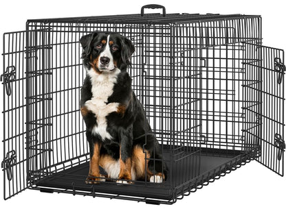Yaheetech Hundekäfig 122x71x78cm klappbar mit Trennwand - Schwarz. Rechteckiger, schwarzer Drahtkäfig zur Hundehaltung.