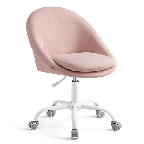 SONGMICS Homeoffice Schminkstuhl OBG020P01 – Pastellrosa. Drehbarer, höhenverstellbarer Bürostuhl mit Rollen für komfortables Arbeiten und Schminken.
