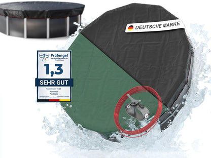 Planenfux Poolabdeckung rund 550 cm - 2-in-1 Solar & Winterplane. Erwärmt Wasser (Solar), schützt Pool im Winter vor Schmutz/Kälte.