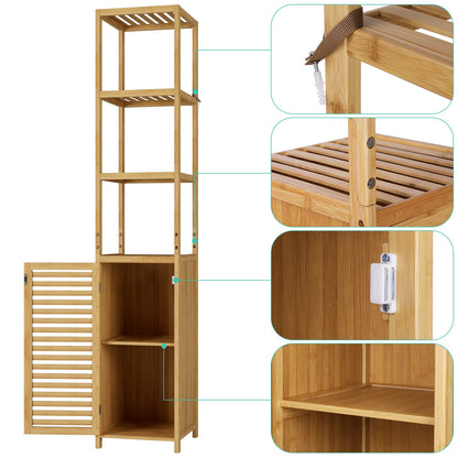FOREHILL Bad Hochschrank schmal Bambus – Natur 169cm