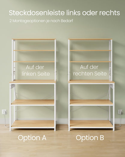 VASAGLE KKS119Y02 Küchenregal - mit Steckdosen, Goldeiche-Wolkenweiss