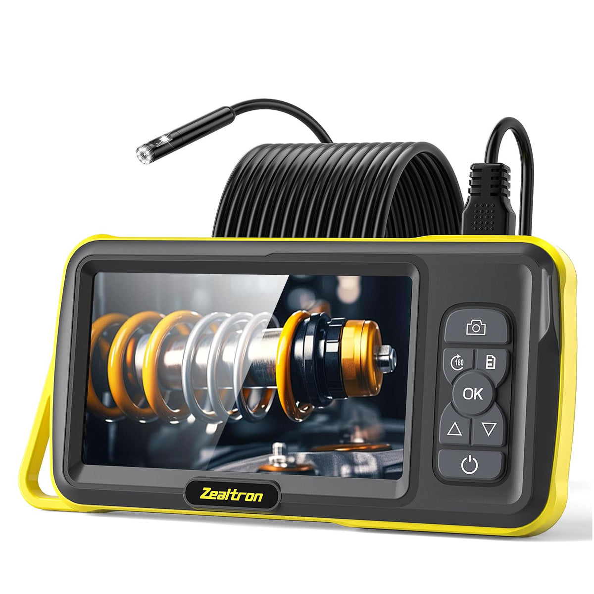 Zealtron Endoskopkamera Dual-Lens, 5-Zoll-IPS-Display, 5 m Kabel mit 8-mm-Sonde und LED-Beleuchtung