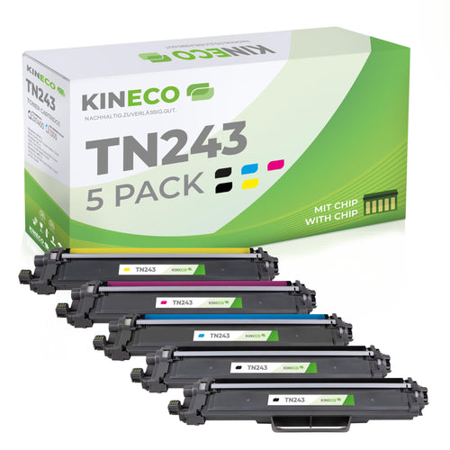 Kineco TN-243/TN-247 Toner-Set 5er Multipack kompatibel für Brother, Schwarz, Cyan, Magenta, Gelb