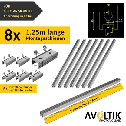 Avoltik Solar Halterung Ziegeldach Set für 4 PV Module 30-45 mm