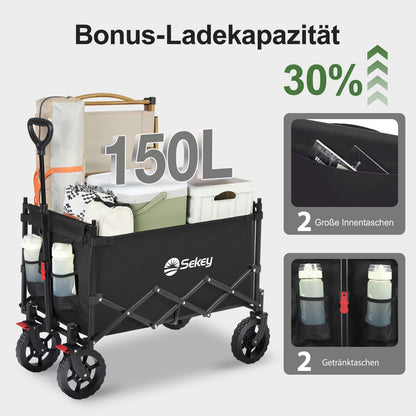 Sekey S4018 XXL Faltbarer Bollerwagen mit Dach – Schwarz für Kinder