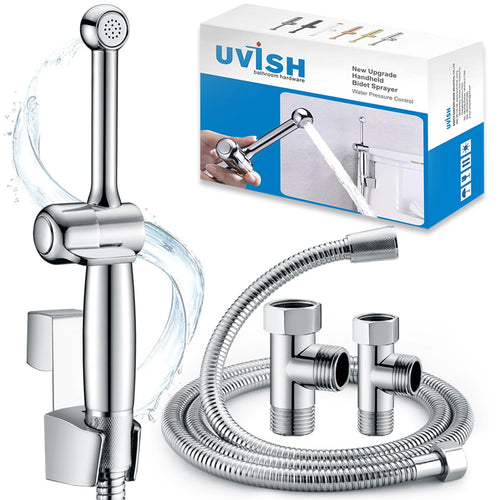 Uvish Bidet Handbrause Aufsatz mit Druckregelung - Chrom. Zylindrische Chrom-Handbrause zur Intimhygiene mit einstellbarem Wasserdruck.
