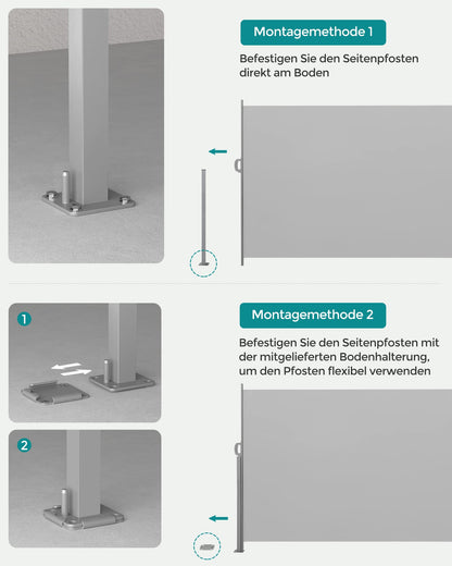SONGMICS Seitenmarkise ausziehbar 200 x 400 cm, hellgrau, GSA504G03