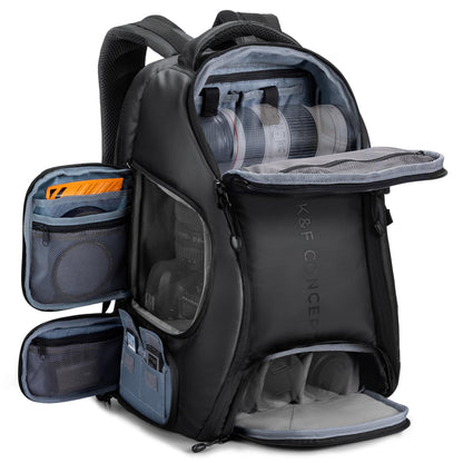 K&F CONCEPT Kamerarucksack wasserdicht mit Laptopfach, schwarz, für Kamera, Objektive und Drohne