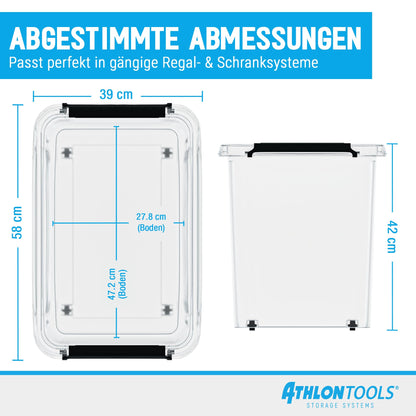 ATHLON TOOLS Aufbewahrungsboxen 4x 80L Transparent - Lebensmittelecht