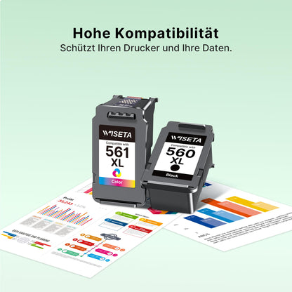 WISETA PG-560XL CL-561XL Tintenpatronen für Canon Pixma, 2er-Pack