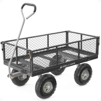 Gorilla Wandelbarer Garten-Transportwagen 362.9 kg – Schwarz. Mit klappbaren Seiten für den Lastentransport im Garten.