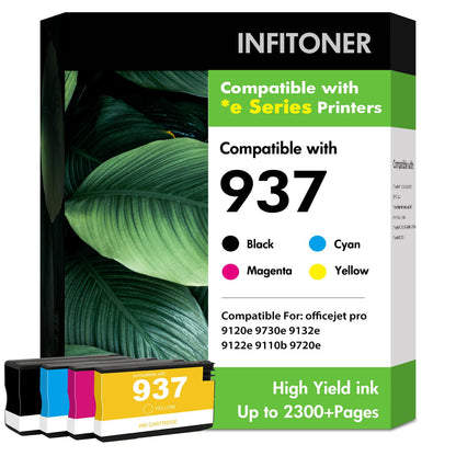INFITONER 937XL Tintenpatronen Multipack kompatibel für HP 937 937e, Patronen in Schwarz, Cyan, Magenta und Gelb