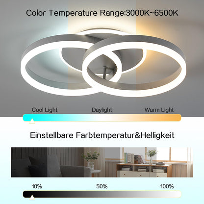 Amdelne LED Deckenleuchte 2-Ringe Design 50cm Dimmbar – Grau