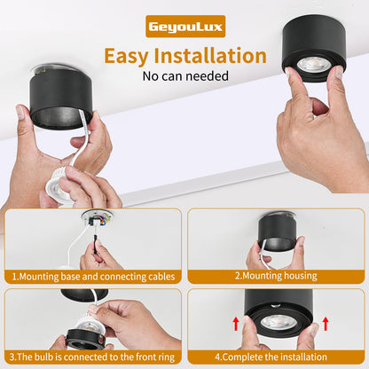 GeyouLux LED Aufbauspot dimmbar, 3CCT Deckenspot schwarz, 4 Stück