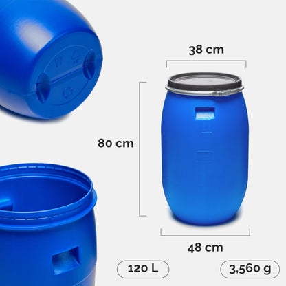 Garronda Weithalsfass 120 Liter HDPE Deckelfass blau GD-0078