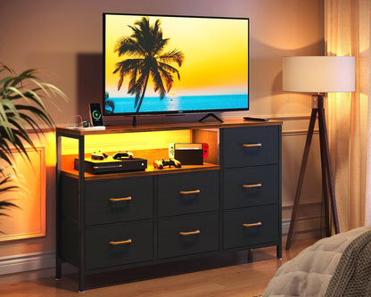 Coleshome Kommode mit 7 Schubladen & LED - Retro Farbe