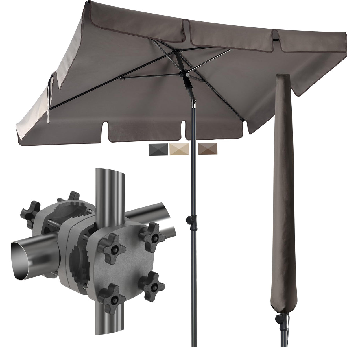 4smile SunnyShade Sonnenschirm Balkon Set UPF 50+ rechteckig Taupe mit Geländerhalterung